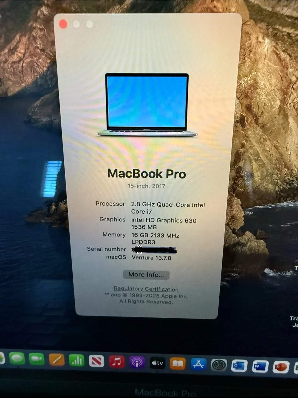 Apple MacBook Pro Laptop Computer 2017 Core i7, 15-in Display 16GB